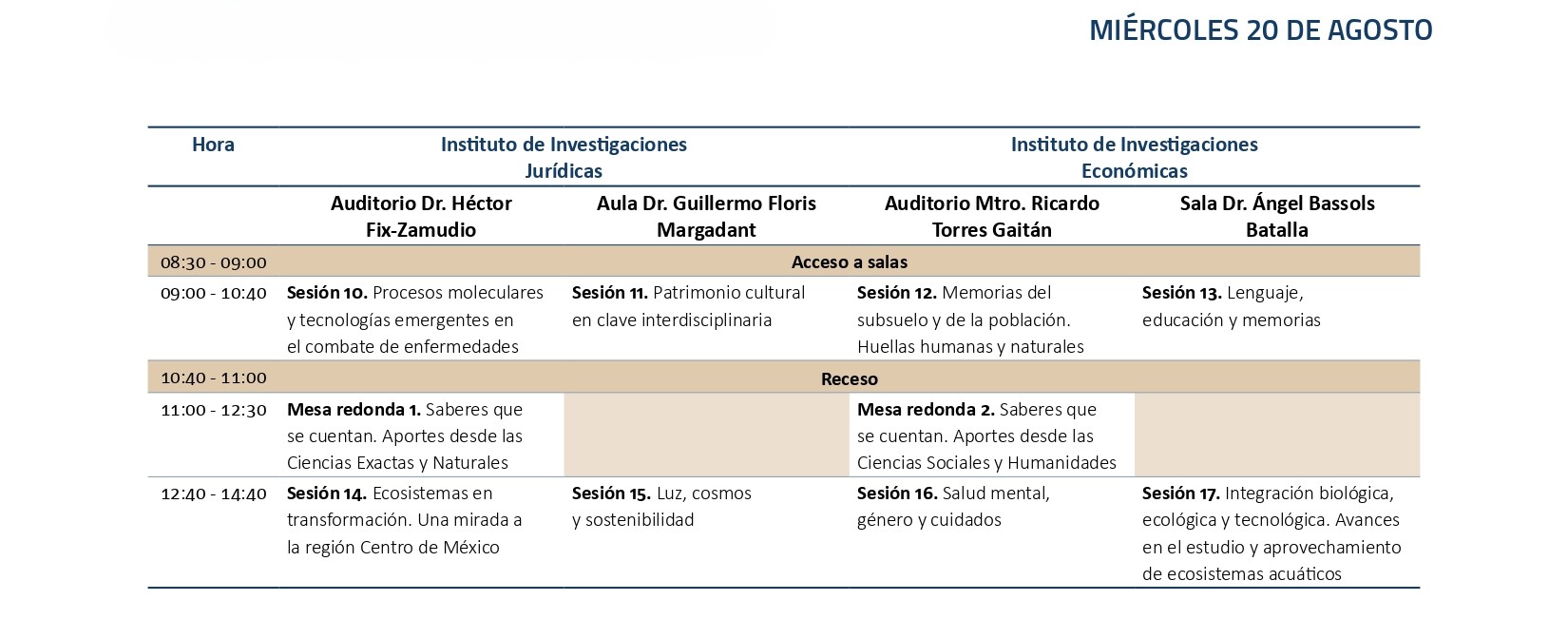 Miércoles 20 de agosto
